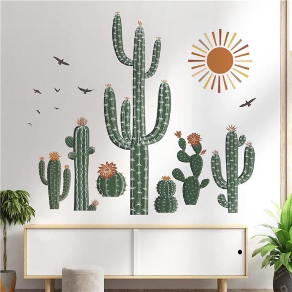 Boho Cactus Wall Stickers Tropical Green Plants Peel and Stick Wall Art Decals